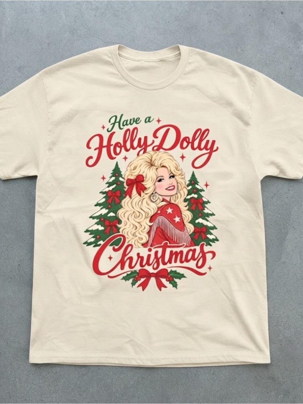 Have a Holly Dolly Christmas Cream Graphic Gildan T-shirt